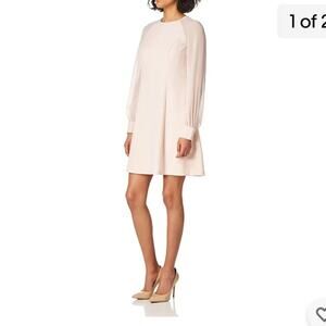 Calvin A-line Dress with Illusion Cuff sheer Sleeve 3 inches above knee size 6